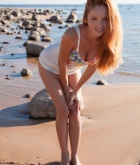 Michelle H, redhead, beach, strip, nude