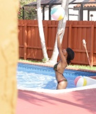 Brittney White, ebony, busty, topless, pool, caught, strip, changing