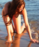 Laura Christina, brunette, nude, beach,  redhead