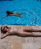 Abigail Mac, Malena Morgan, brunette, naked, shaved, trimmed, pool