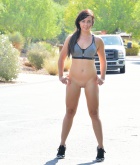 Whitney, naked, ass, shaved, strip, public, road, jog, golf course