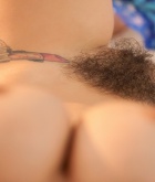 Karlee Grey, brunette, nude, strip, busty, bush, couch, hoodie, ass