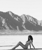 Peta Todd, brunette, topless, busty, black and white, outdoors, ass