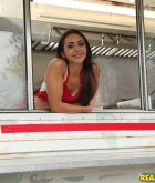 Lilly Hall, brunette, food truck, ass, naked, shaved, strip