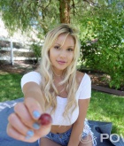 Kylie Page, blonde, busty, trimmed, picnic, naked, outdoors