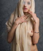 Shanoor, naked, shaved, studio, scarf