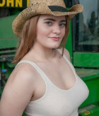 Dallin Thorn, brunette, nude, busty, ass, jeans, tractor