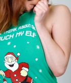 Tessa Fowler, Christmas, redhead, busty, topless, studio, glasses