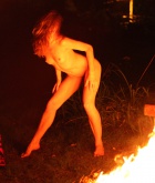 Alece, naked, trimmed, outdoors, fire, brunette