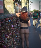 Jeny Smith, redhead, naked, trimmed, outside, public, flash