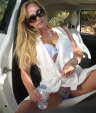 Eve, see through, topless, bush, car, outdoors