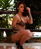 Mica Martinez, brunette, topless, boobs, tattoo, lingerie, heels