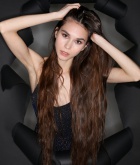 Leona Mia, brunette, naked, shaved, studio, pose, strip
