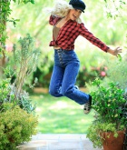 Lyra Law, blonde, naked, trimmed, outside, jeans, garden, ass, hat