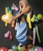 Lilya, blonde, naked, shaved, balloons, studio