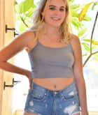 Isabelle, blonde, naked, jeans, shorts, shaved, ass, tan lines