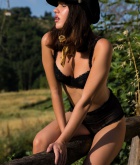 Laura Devushcat, brunette, nude, hat, tan lines, outdoors, photo shoot