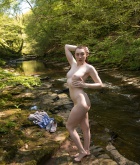 Setina Rose, brunette, topless, ass, pose, outdoors