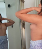 Tina Bilyanova, brunette, naked, shaved, ass, pose, mirror