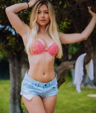 Elle Hunter, blonde, nude, boobs, ass, strip, shorts, outdoors, pose