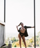 Sophia Grey, brunette, topless, ass, lingerie, pose, tattoo, window
