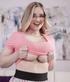 Codi Vore, blonde, topless, boobs, ass, pose, couch, glasses