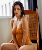 Fernanda Pacheco, brunette, naked, shaved, ass, lingerie, pose