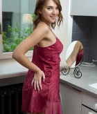 Oxana Chic, brunette, naked, shaved, strip, pose, camel toe, window