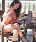 Gabriella Knight, brunette, topless, ass, heels, bikini, pose