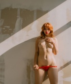 Eve Harper, redhead, nude, trimmed, ass, lingerie, pose, piercing