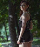 Jeny Smith, redhead, topless, ass, pose, see through, outside