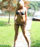 Ann Angel, blonde, underwear, park, outdoors