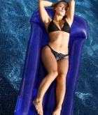 Renata Daninsky, blonde, pool, outdoors, strip, bikini, piercing