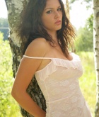 Sandra Birchwood, brunette, strip, outdoors