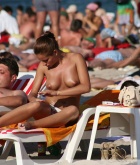 topless, nude, beach, outdoors, brunette, public