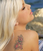 Jana Jordan, blonde, strip, bikini, piercing, tattoo, outdoors, pool