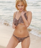 Lenka Gaborova, blonde, strip, beach, outdoors