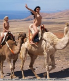 Judita A and Jana C, blonde, brunette, nude, tattoo, outdoors, camel