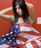 Raven Riley, brunette, strip, piercing, flag, latin