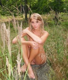 Petra C, blonde, strip, outdoors, woods, shower