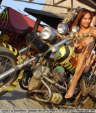 Sasha D, brunette, nude, outdoors, motorbike