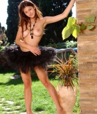 Sofi, brunette, nude, ballerina, outdoors, backyard, tutu