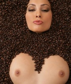 Anetta Keys, brunette, nude, coffee, beans, froth