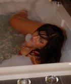 Emma ONeil, brunette, strip, busty, bath, bubbles