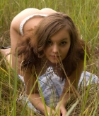 Didi18, brunette, nude, pose, grass, outdoors, belt
