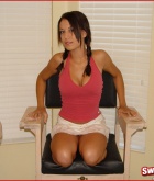 Giovanni, brunette, strip, thong, chair, pigtails