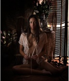 Valaria, brunette, necklace, see through, strip, candle