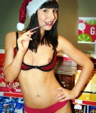 Miss Bella Bellini, brunette, strip, Christmas, lingerie
