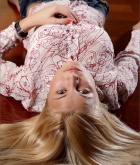 Heather, blonde, strip, plant, floor, pose
