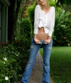 Carli Banks, blonde, strip, outdoors, busty